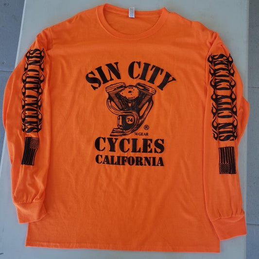 Long Sleeve Orange Shirt with Black Print