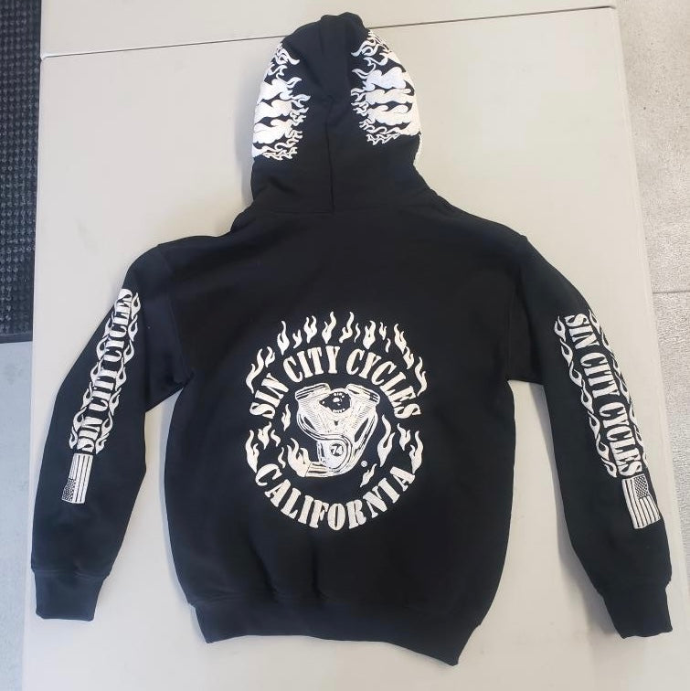 Kids Black hoodie with White Puff