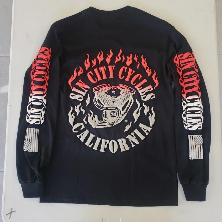 Black Long Sleeve Shirt with Red and White Fade