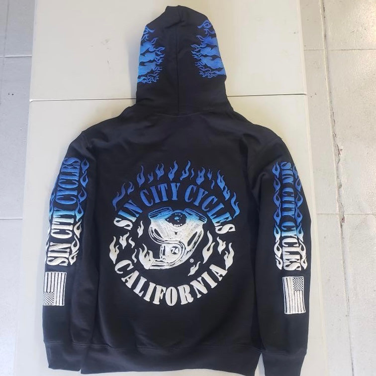 Black Hoodie with Blue and white fade