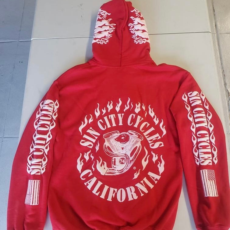 Red Hoodie with White puff