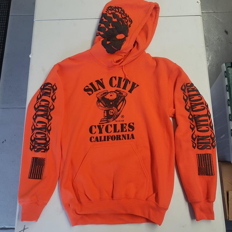 Orange Hoodie with Black Puff
