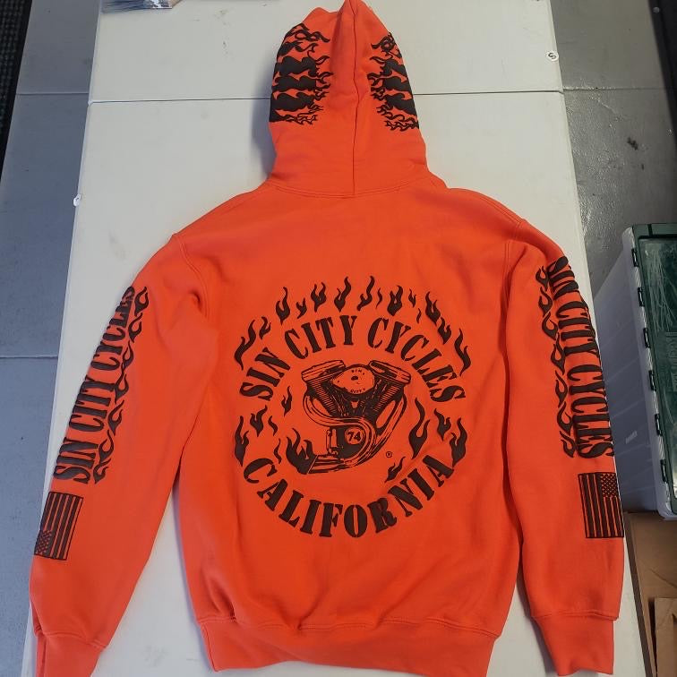 Orange Hoodie with Black Puff