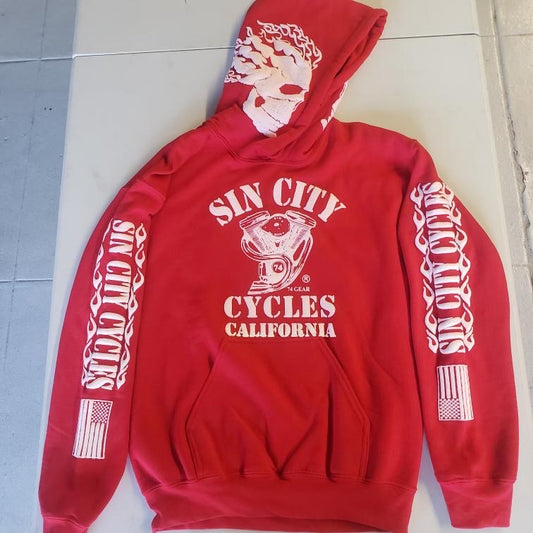 Red Hoodie with White puff