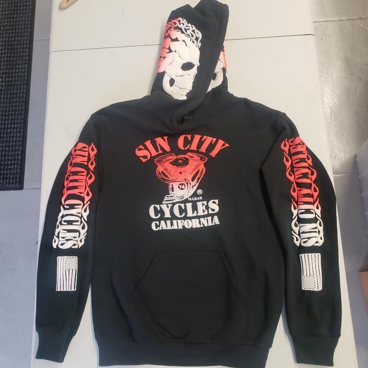 Black Hoodie with Red and White fade