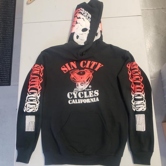 Black Hoodie with Red and White fade