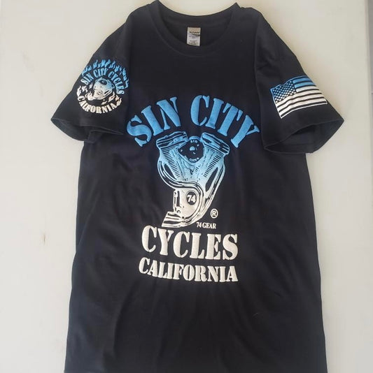 Black Short Sleeve Blue and White Fade