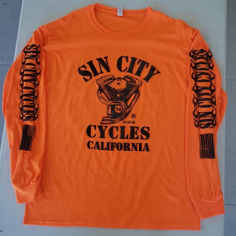 Long Sleeve Orange Shirt with Black Print