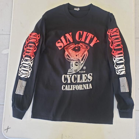 Black Long Sleeve Shirt with Red and White Fade