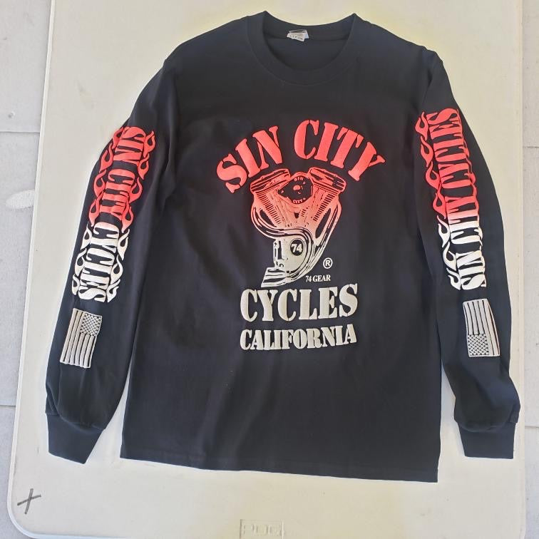 Black Long Sleeve Shirt with Red and White Fade