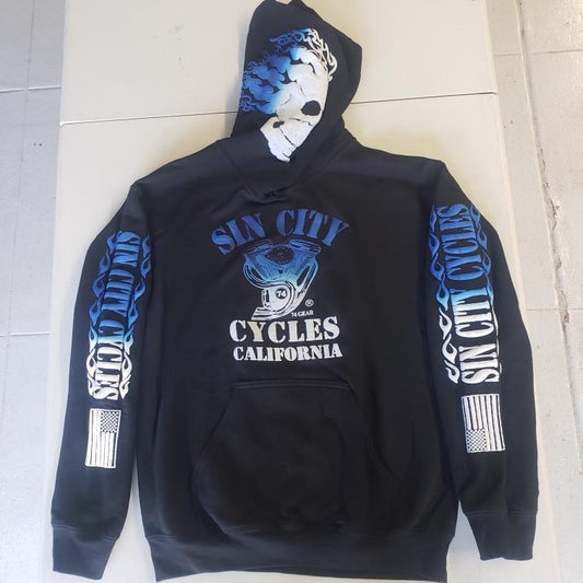 Black Hoodie with Blue and white fade