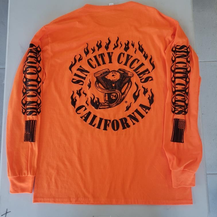 Long Sleeve Orange Shirt with Black Print