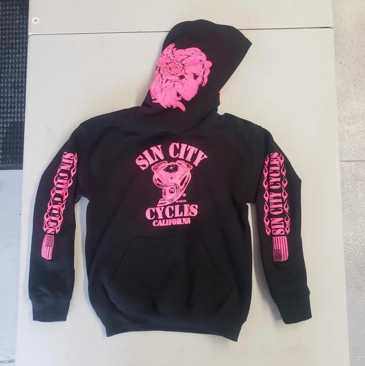 Kids Black Hoodie with White and Pink Fade