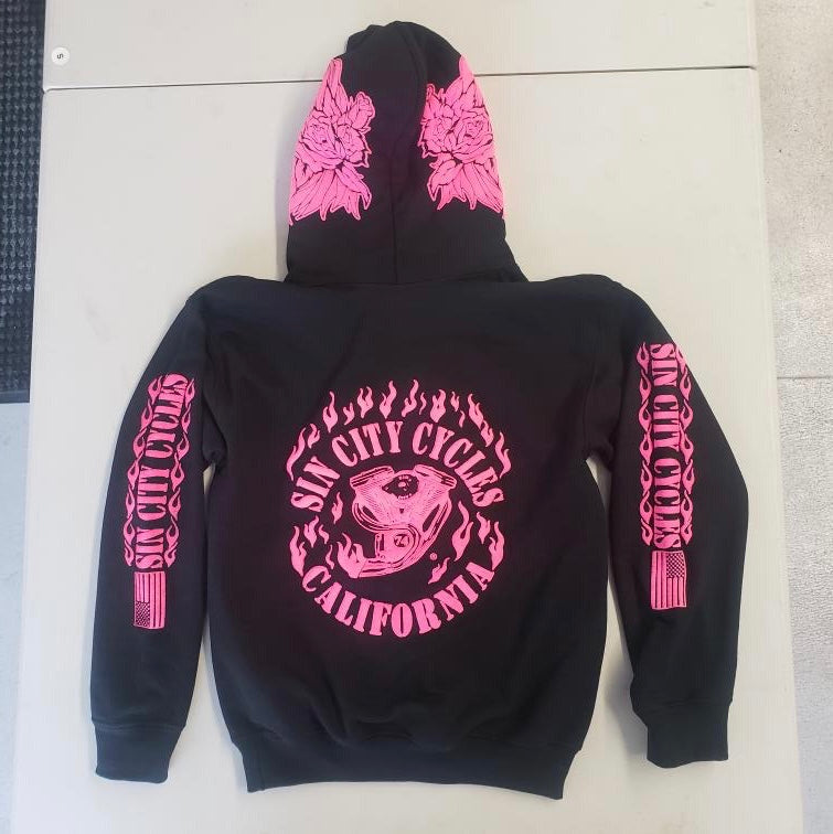 Kids Black Hoodie with White and Pink Fade