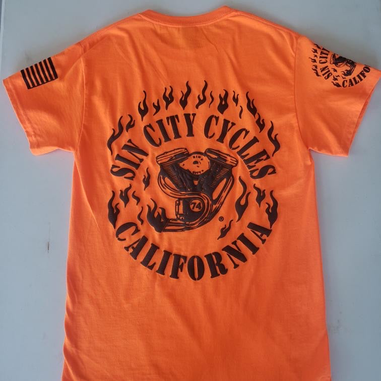 Short Sleeve Orange Shirt with Black Print