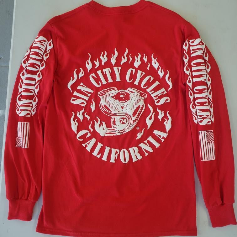 Long Sleeve Red Shirt With White Print