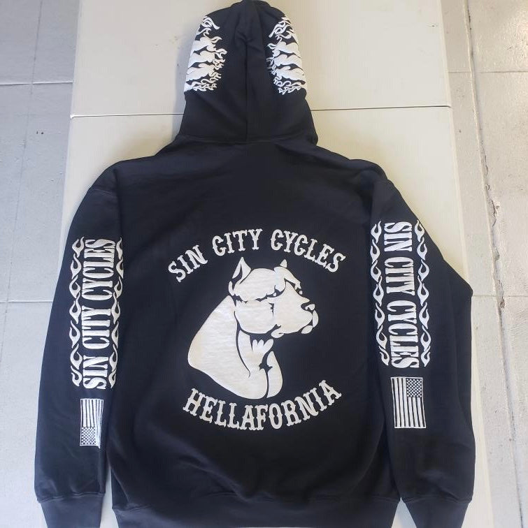 Black Hoodie with Hellafornia Pitbull