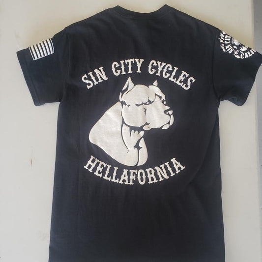 Black Short Sleeve Hellafornia Shirt with Pitbull