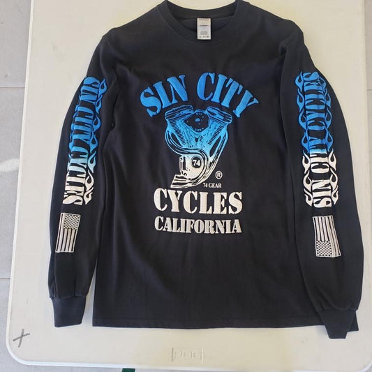 Long Sleeve Black Shirt with Blue and White Fade