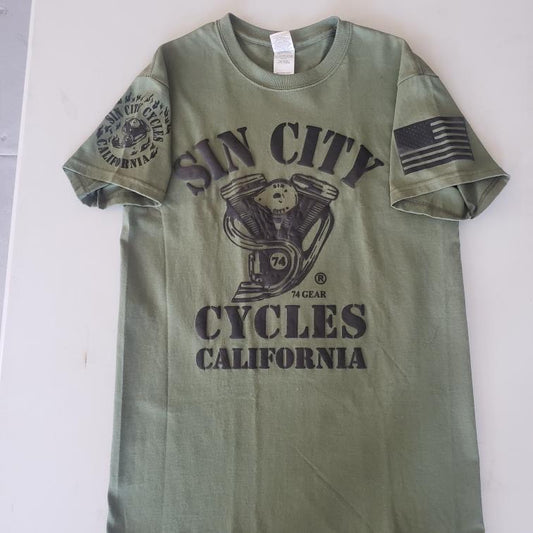 Short Sleeve Military Green with Black Print