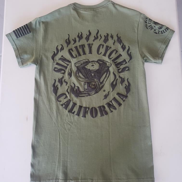 Short Sleeve Military Green with Black Print